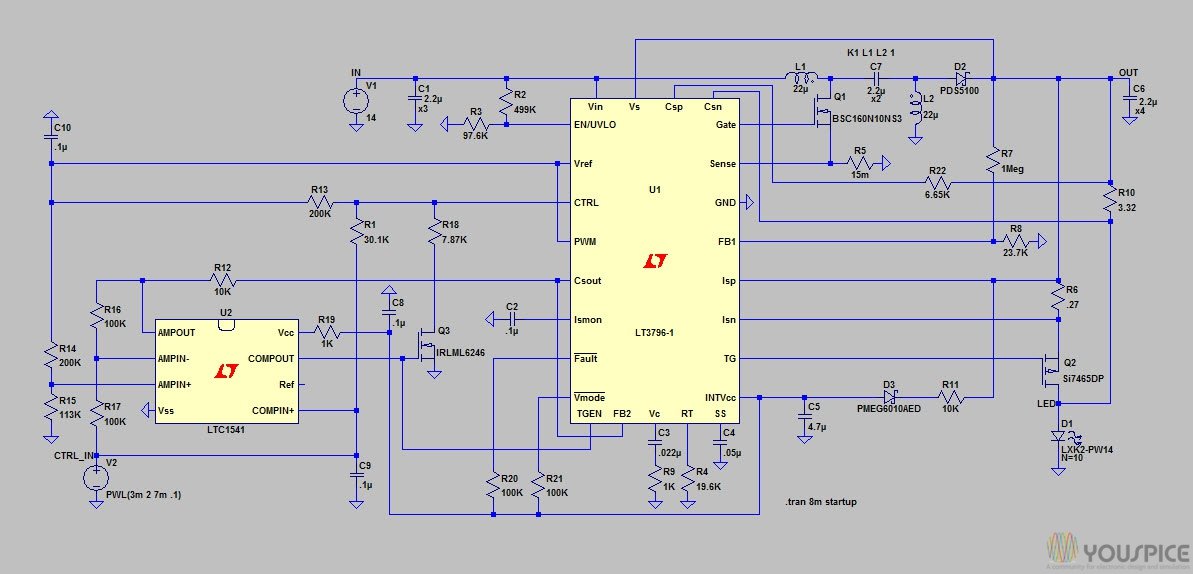 Analog Dimming LED Driver Circuit YouSpice