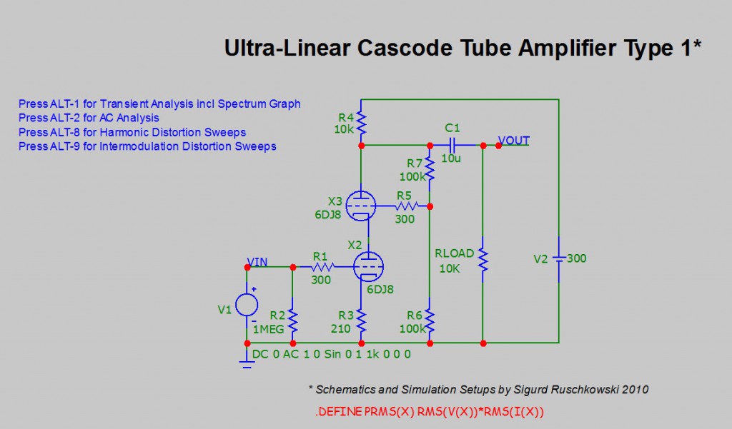 Ultralinear Cascode two Tubes amplifier YouSpice